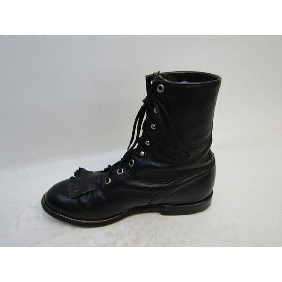 COWTOWN Mens Size 7.5 D Black Leather Laces Cowboy Western Boots main image 4